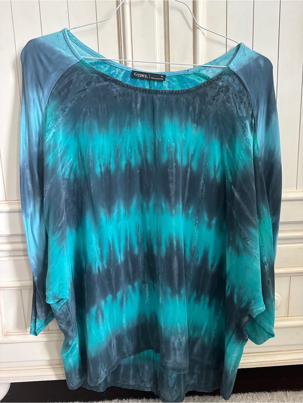 Gypsy 05 Teal and Gray Tie-Dye Tunic Top